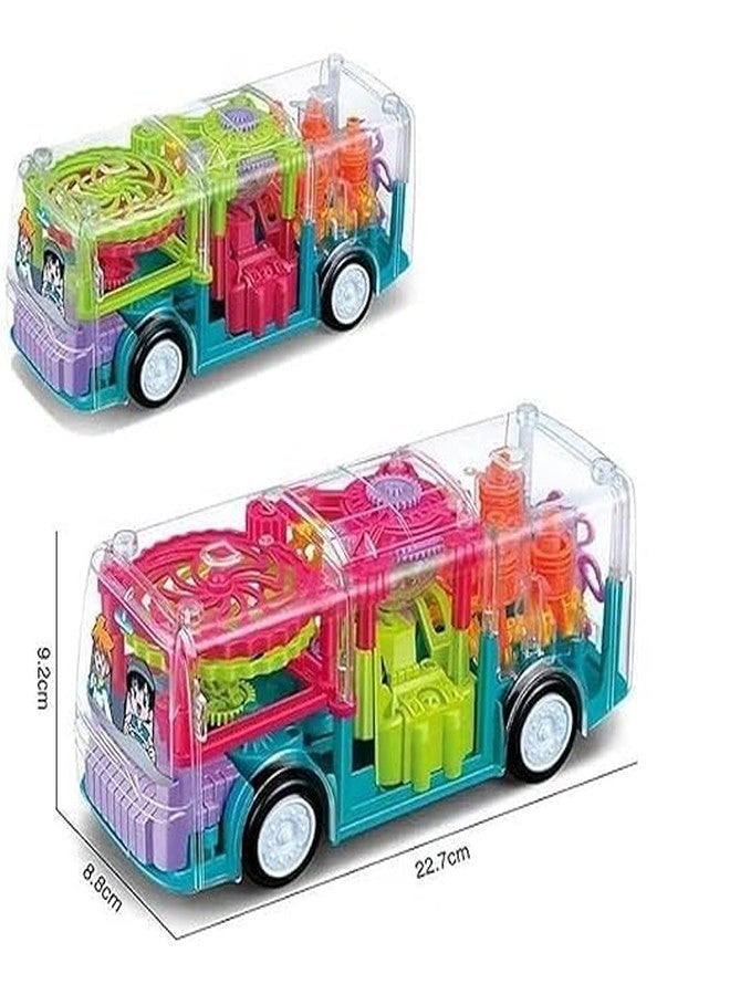 Manos Musical Bus Toy for Kids, 3D Bus Toy with 360 Degree Rotation, Gear Transparent Bus Toy with Light & Sound Effects for 1-7 Years Boys, Kids - Multicolor - Image 2